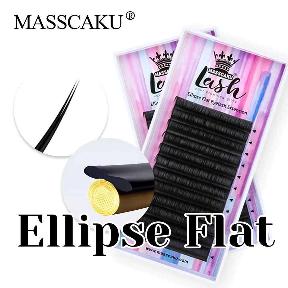 

MASSCAKU 8-18mm and Mix Length Wispy Lightweight Ellipse Flat Lash Long-lasting Handmade Double Split Tips Eyelash Easy to Graft