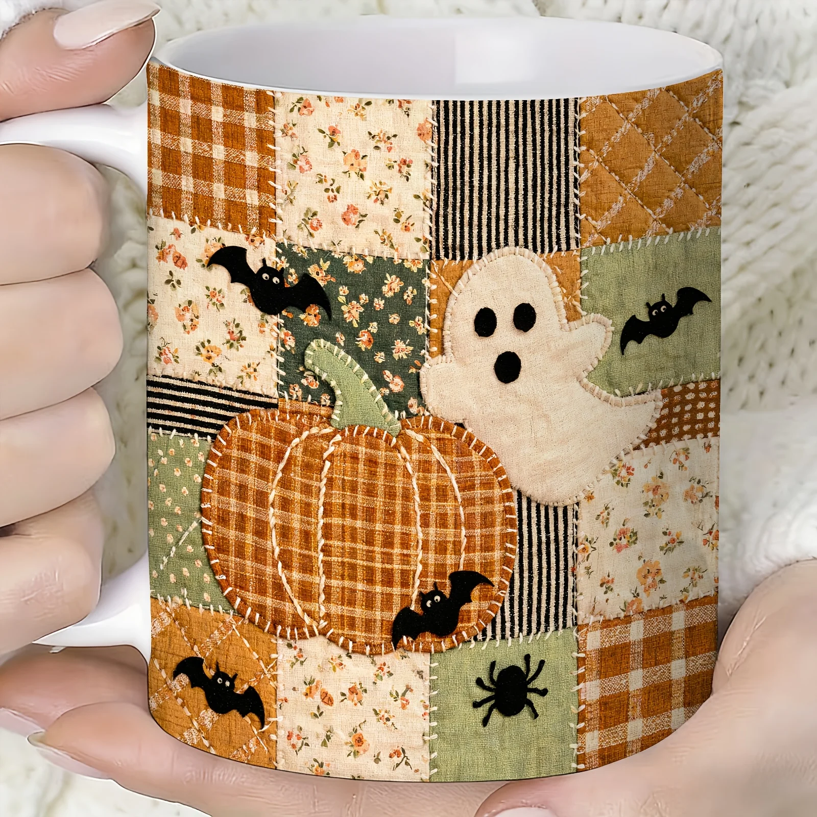 1pc Halloween-Themed Ceramic Coffee Mug with Double-Sided Pattern Design, Reusable, Easy to Hand-Wash, 11Oz, Stylish Cup for Home Decor, Office Water Cup, Ideal Gift for Friends