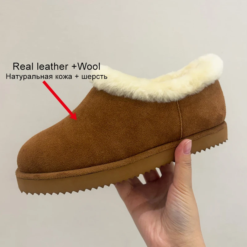 Women's Cow Leather Snow Boots - Warm Wool Fur Ankle Boots