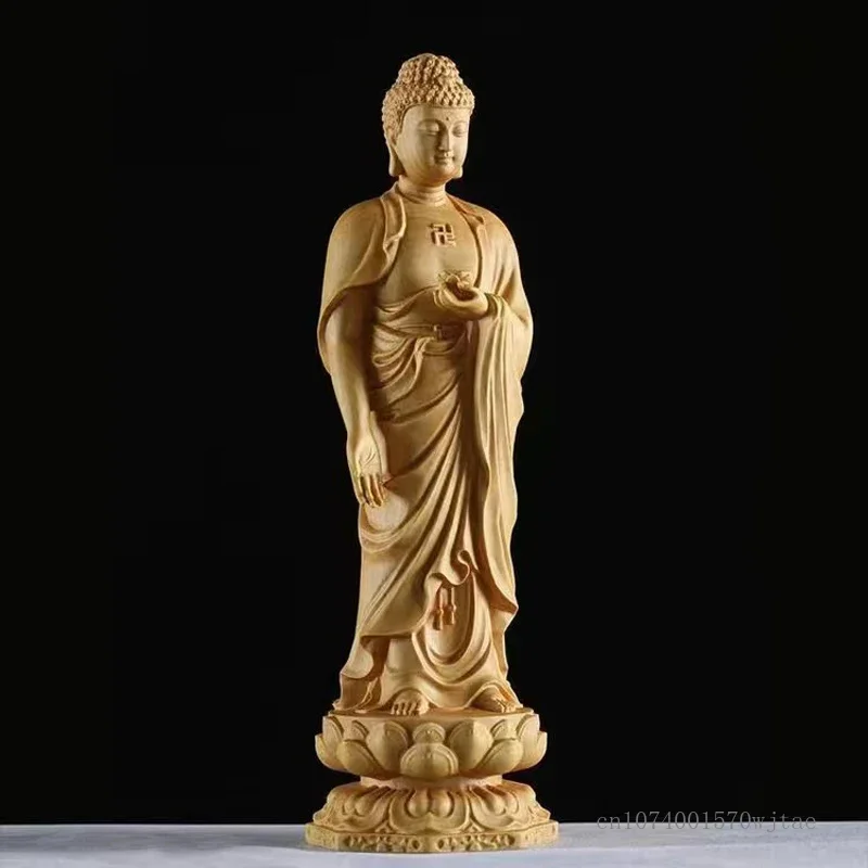 

Boxwood Buddha Statue Stand, Amitabha Bodhisattva Buddha Household and Office Decoration, Avalokitesvara, Guanyin Sculpture, 1Pc