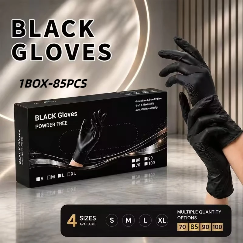 85PCS Black Composite Nitrile Gloves, Multi‑Purpose Disposable Gloves for Pet Care, Kitchen & Hotel Household Cleaning Work