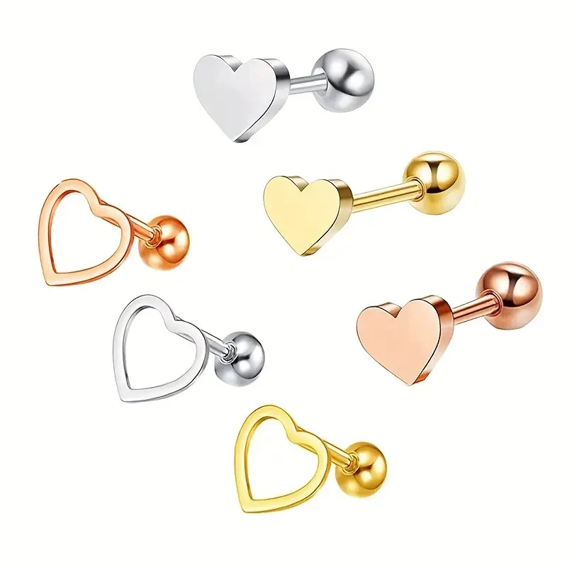 1pc Stainless Steel Love Heart Stud Earrings Ear Piercing Bar Tragus Cartilage Earring Helix Conch Cute Jewelry For Women