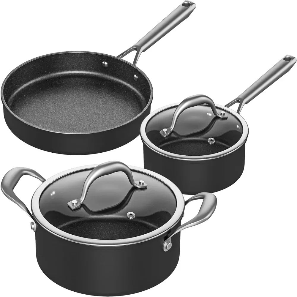 

Pots and Pans set Nonstick, Cookware Sets, 5 PCS Induction Kitchen Cookware Set, Non Stick Cooking Set w/Frying Pans &Saucepans