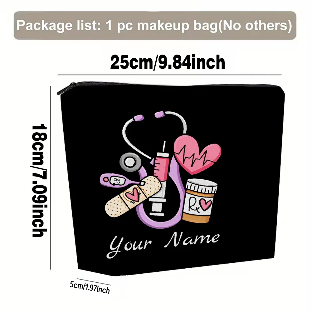 Custom Name Nurse Travel Toiletry Bag Reusable with Stethoscope Design Zipper Closure Portable Makeup Bag Pouch Daily Use