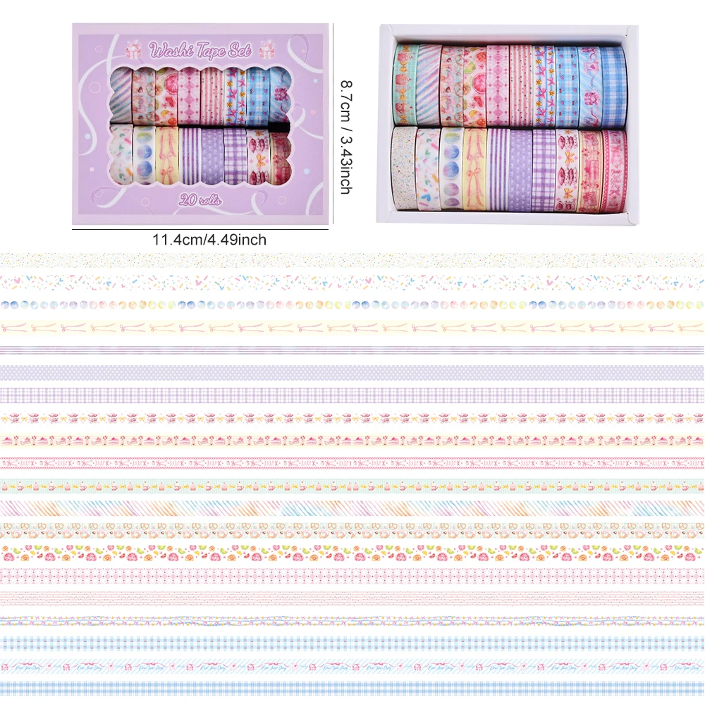 20 Rollen Makronen-Farbige Washi-Tapes mit Kirsch-Dessert-Motiven, Dekorative Klebebänder für Tagebücher, Scrapbooking und Planer-Zubehör – Detail 8