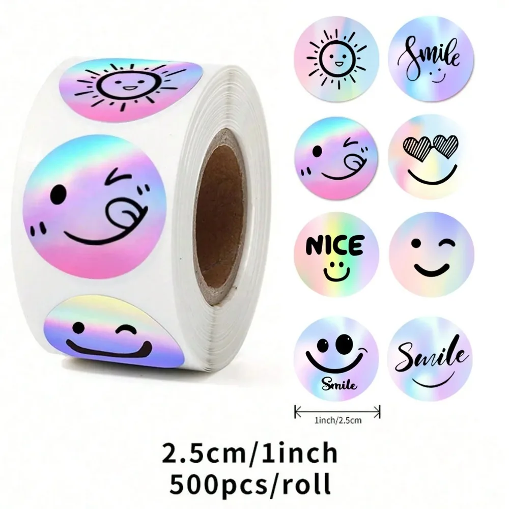 500Pcs Cute Round Smile Face Stickers 1Inch Waterproof Self Adhesive Labels Envelope Sealing Gift Package Daily Decor Stickers