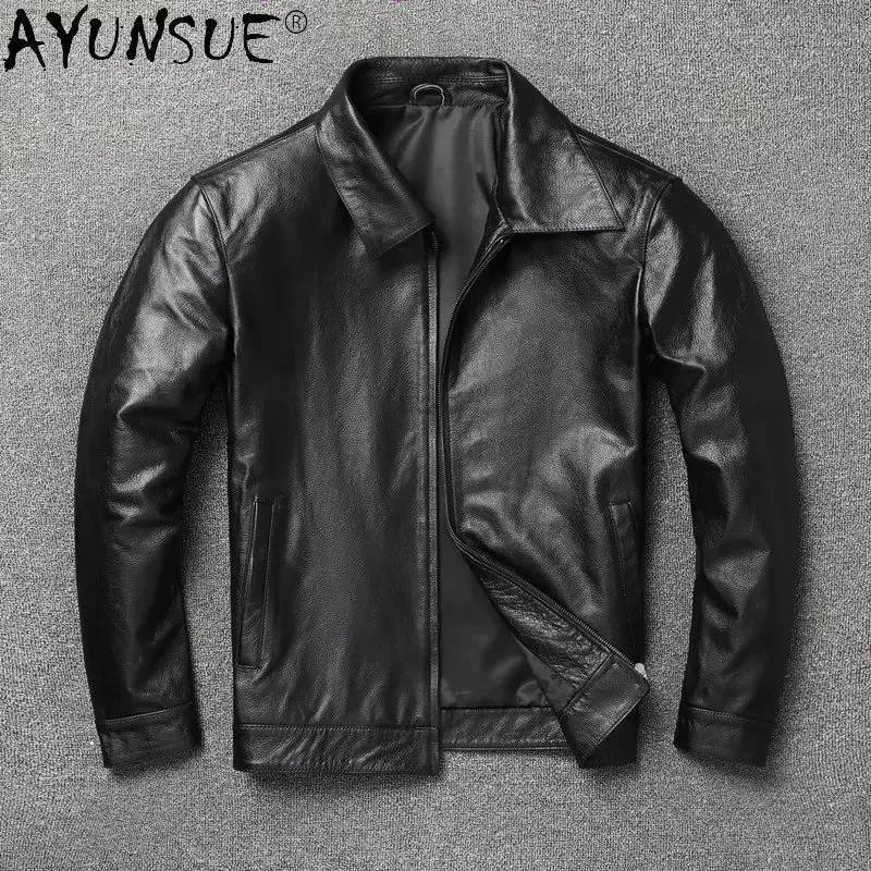 AYUNSUE Autumn Genuine Leather Jacket Men Slim Real Cow Jackets Short Coat Casual Coats Chaqueta De Cuero SGG977