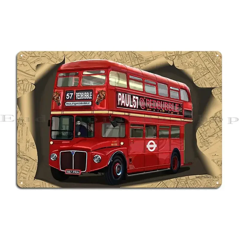 london routemaster double decker bus Metal Plaque Poster Wall Decor Wall Mural Funny Designing Rusty Tin Sign Poster