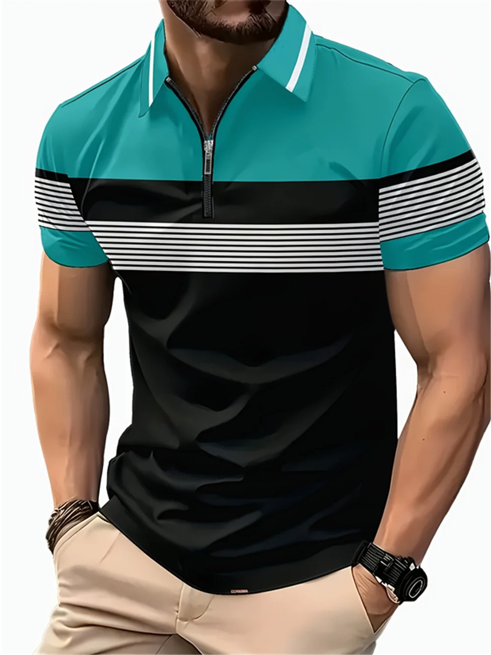 6XL Plus Size Men's Clothing Striped Fashion Polos T-Shirts Summer 3D Printed Street Trend Male Zipper POLO T Shirt Casual Tops