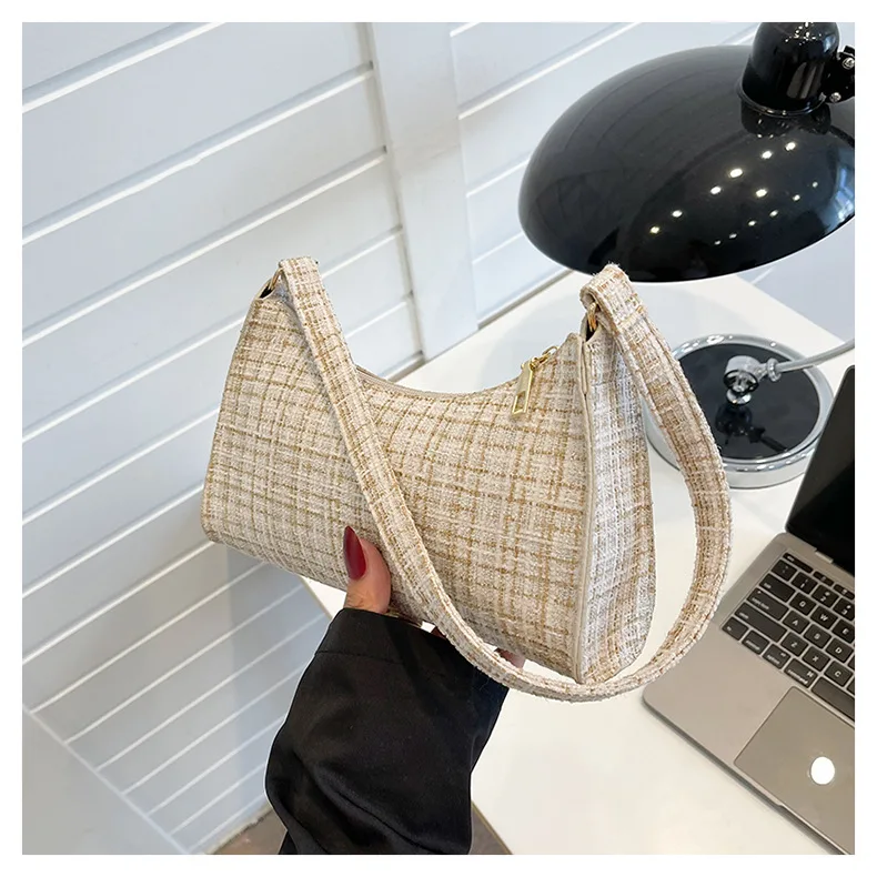 Damen-Unterarmtasche mit minimalistischem Gittermuster, modische High-End-Design-Umhängetasche, lässige, vielseitige Geldbörse für den Pendelverkehr – Detail 29
