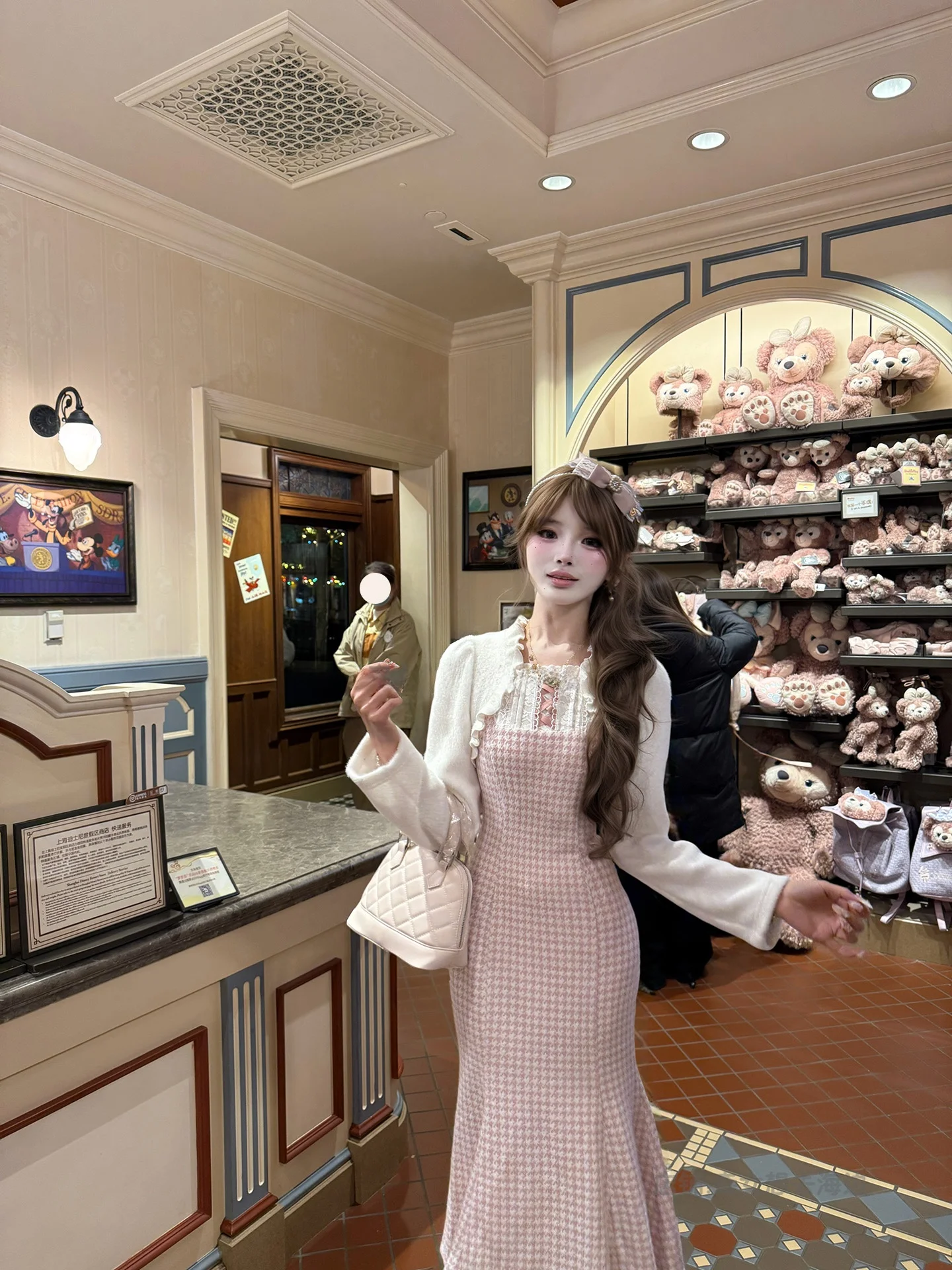 

Original Sweet Pink Clear Series Plaid Long Dr Women's Faion Casual Sle Polyester Fiber Long Sve Slim Fit Gown