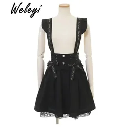 Japanese Style Jirai Kei Suspender Skirt Students 2024 Summer New Mine Fashion Sweet Women's Black Bow Bandage Mini Slip Skirts