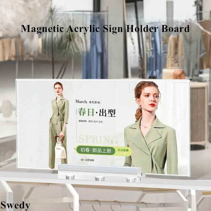

A4 210x297mm Magnetic Advertising Board Photo Picture Poster Frame Shelf Promotion Price List Display Acrylic Sign Holder Stand