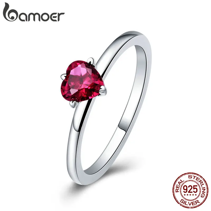 

BAMOER Authentic 100% 925 Sterling Silver Ring Love Heart Ring Original Wedding Jewelry Gift For Women SCR389