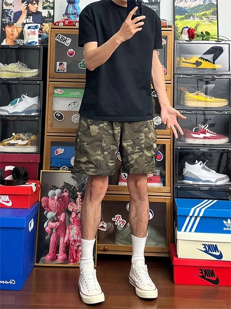 

American Camouflage Workwear orts Men's Summer Thin Breathable Large ket Logging Qui Dry Sports Five-Quarter Mid-Pants