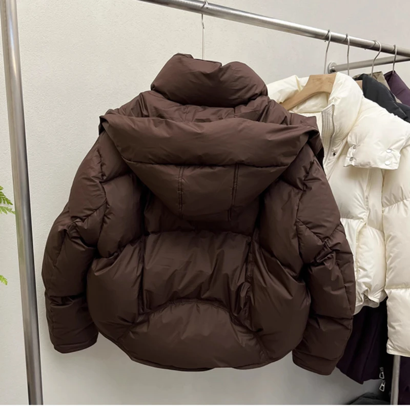 Women Puffer Jacket Winter Warm Thick Long Sleeve Oversized Hooded Short Parkas Mujer Female Solid Loose Crop Coat Outwear