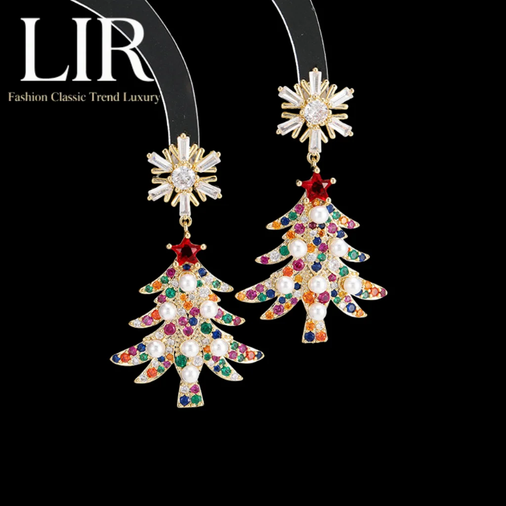 

Серьги LIR новой рождественской серии: снежинка и рождественская елка, инкрустация цирконом ААА, красный/зеленый на выбор, модный креатив