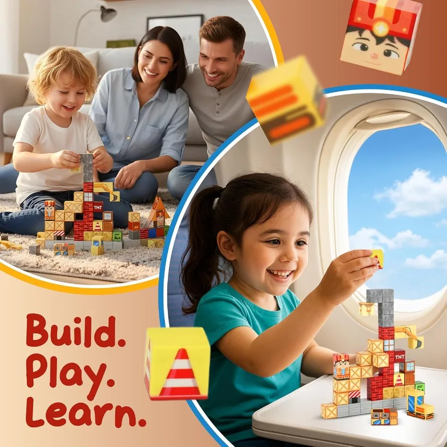 49 pçs mini blocos magnéticos conjunto de construção haste brinquedos para crianças idades 38 caixa de ferro portátil armazenamento criativo 3d const