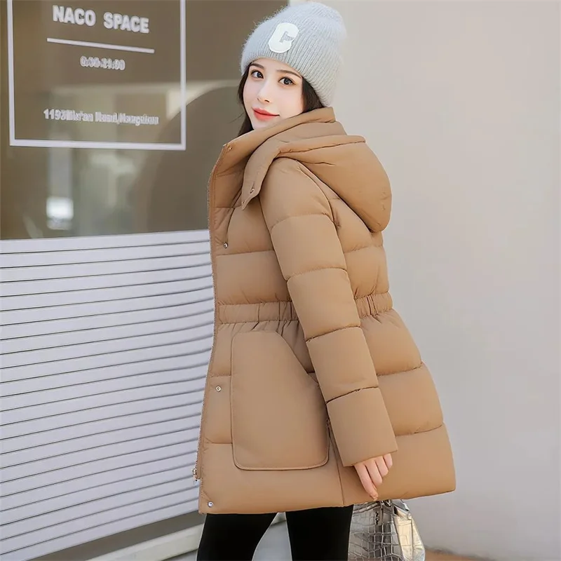 

Thick Warm Cotton Padded Jacket Ladies 2025 New Autumn Winter Down Cotton-Padded Coat Women Parkas Long Outcoat Waist T Overcoat