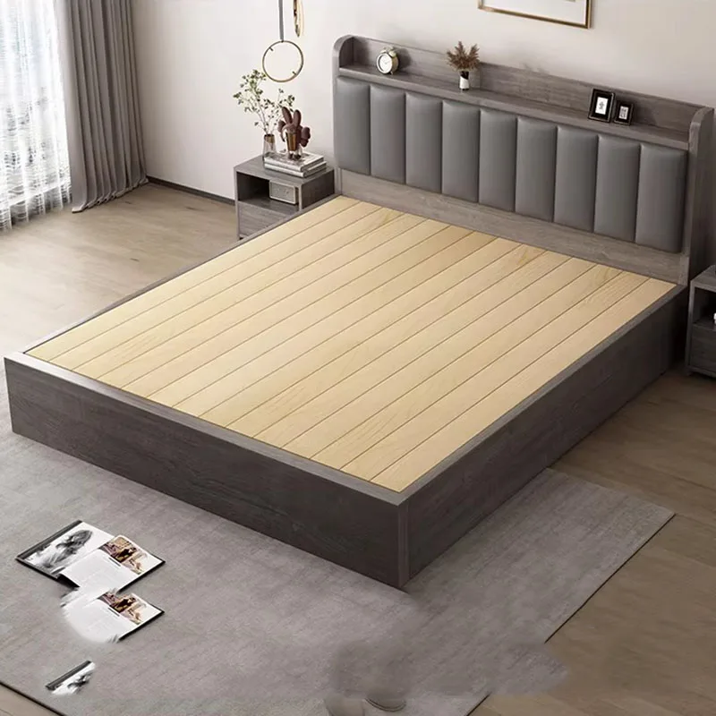 Simple European Bed Space Saving Modern Wooden Double Queen Frame Bed Sleeping Safe Letto Matrimoniale Lounge Suite Furniture