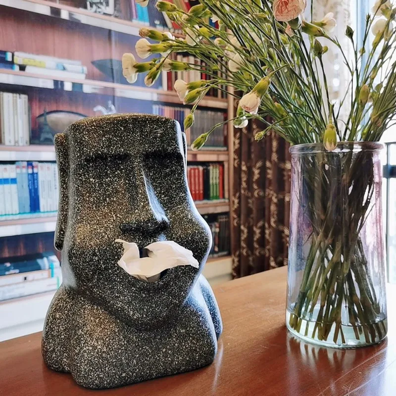 Easter Island Tissue Moai Paper Box 3D Stone Statue Figure Paper Holder Box Sanitary Paper Bar Bathroom Hotel Storage Organizer