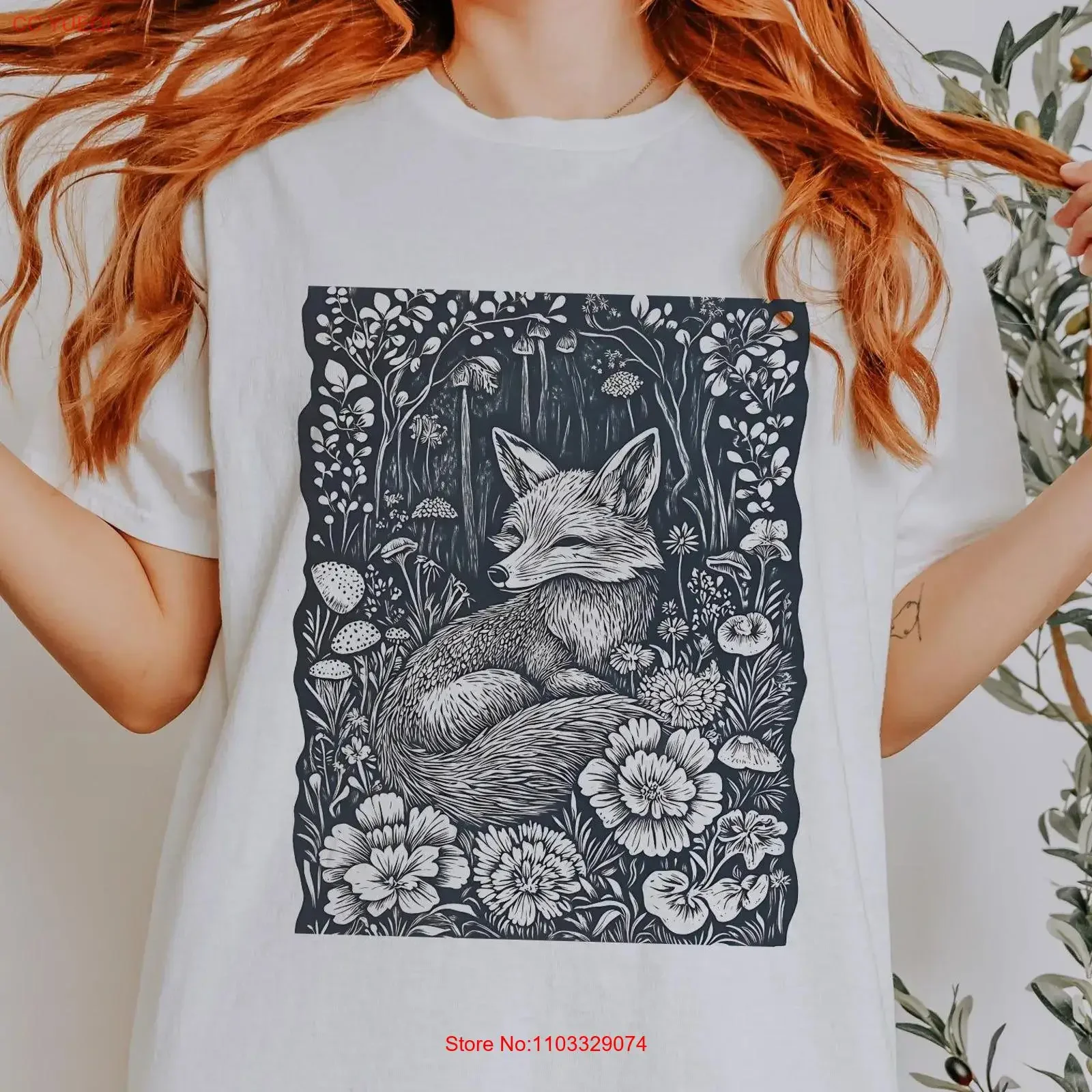 Camiseta con estampado de zorro del bosque Folklore, estilo Cottagecore, Vintage, Forestcore, Animal del bosque, Whimsigoth, Ropa vintage lavada