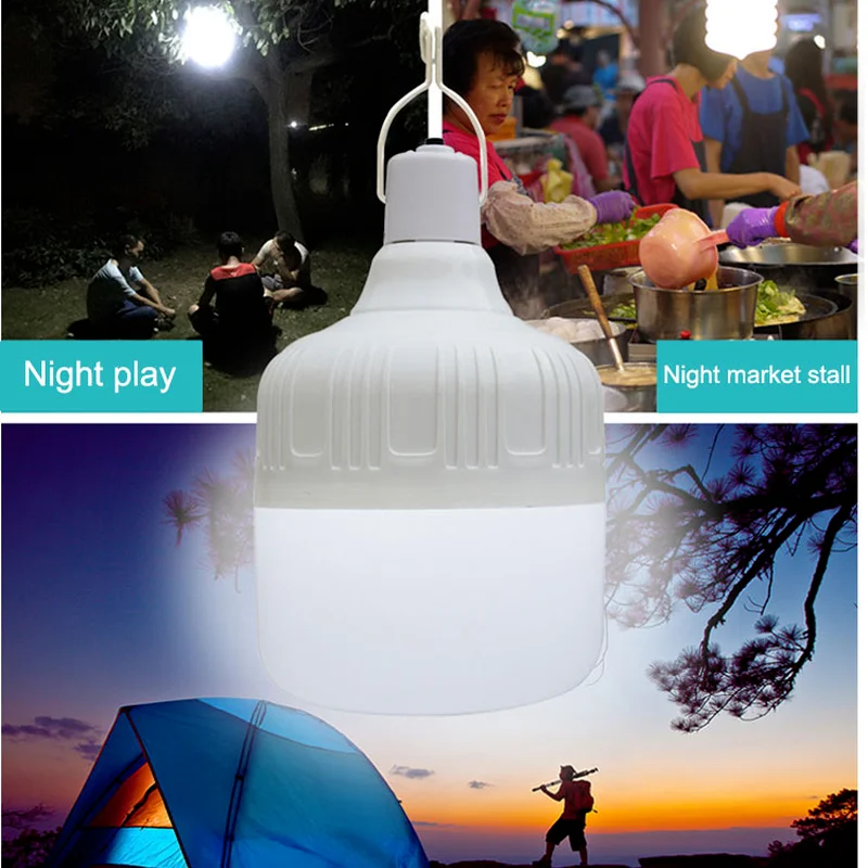 Luz de emergência luz recarregável led acampamento lâmpada portátil pendurado luz da noite com pothook