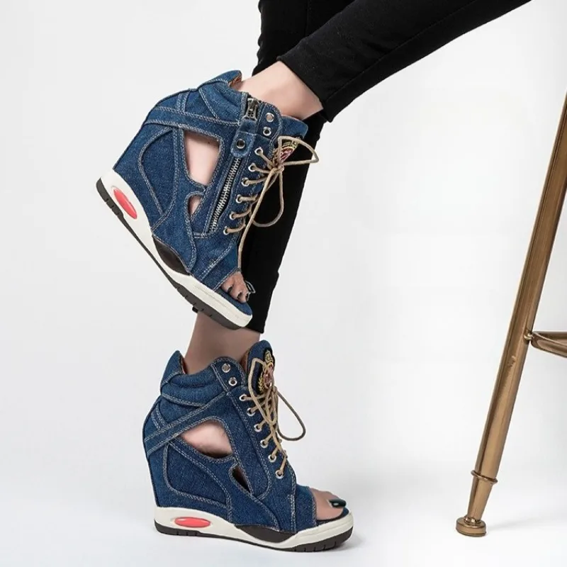 

Summer Women's Cool Boots Platform Cowboy Fish Mouth Women's Sandals Ultra-high Wedge Heel High-top Woman Shoes Sandalias Mujer