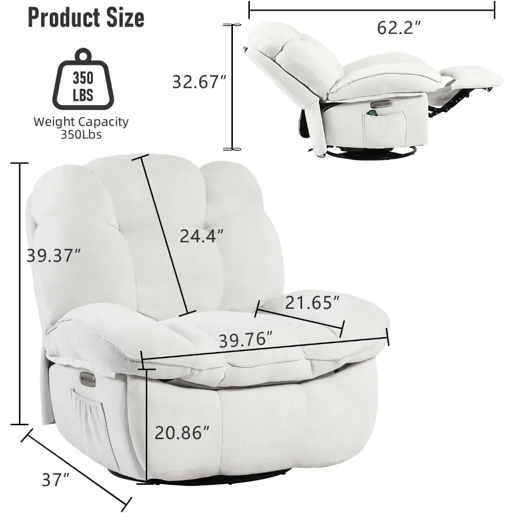 Power Recliner Chair, Swivel Recliner Chair with Massage and Heated, Electric Rocking Glider Reclining Sofa with USB