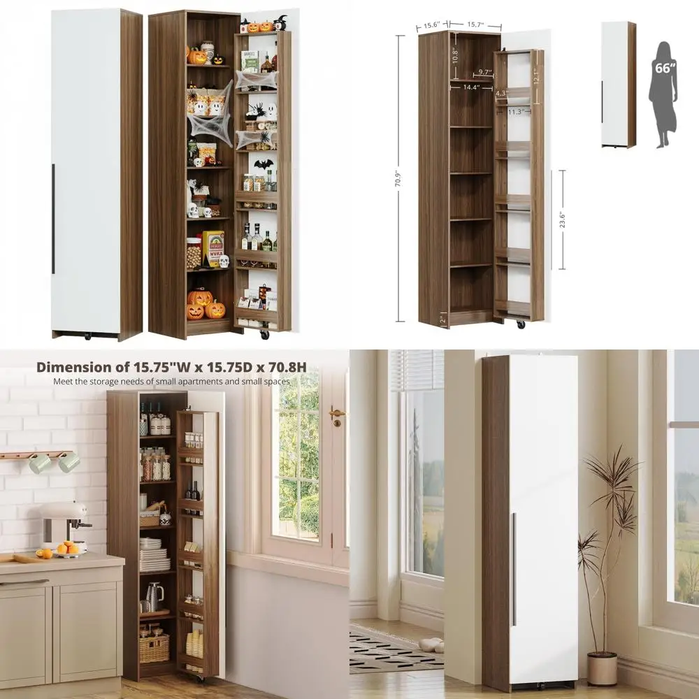 خزانة ضيقة طويلة قائمة بذاتها مع 11 رفًا قابل للتعديل لتخزين غرفة الطعام #1