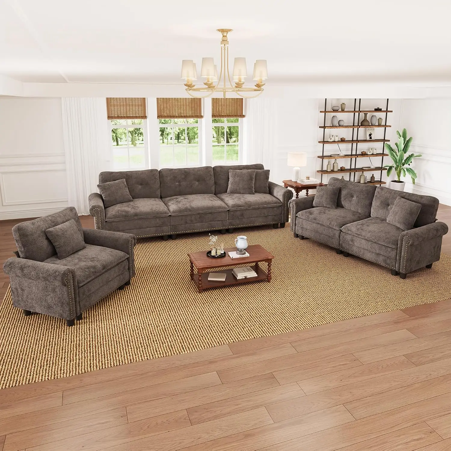 Modular Sectional Sofa Extra Deep Seats 3-Piece Living Room Set, Customized