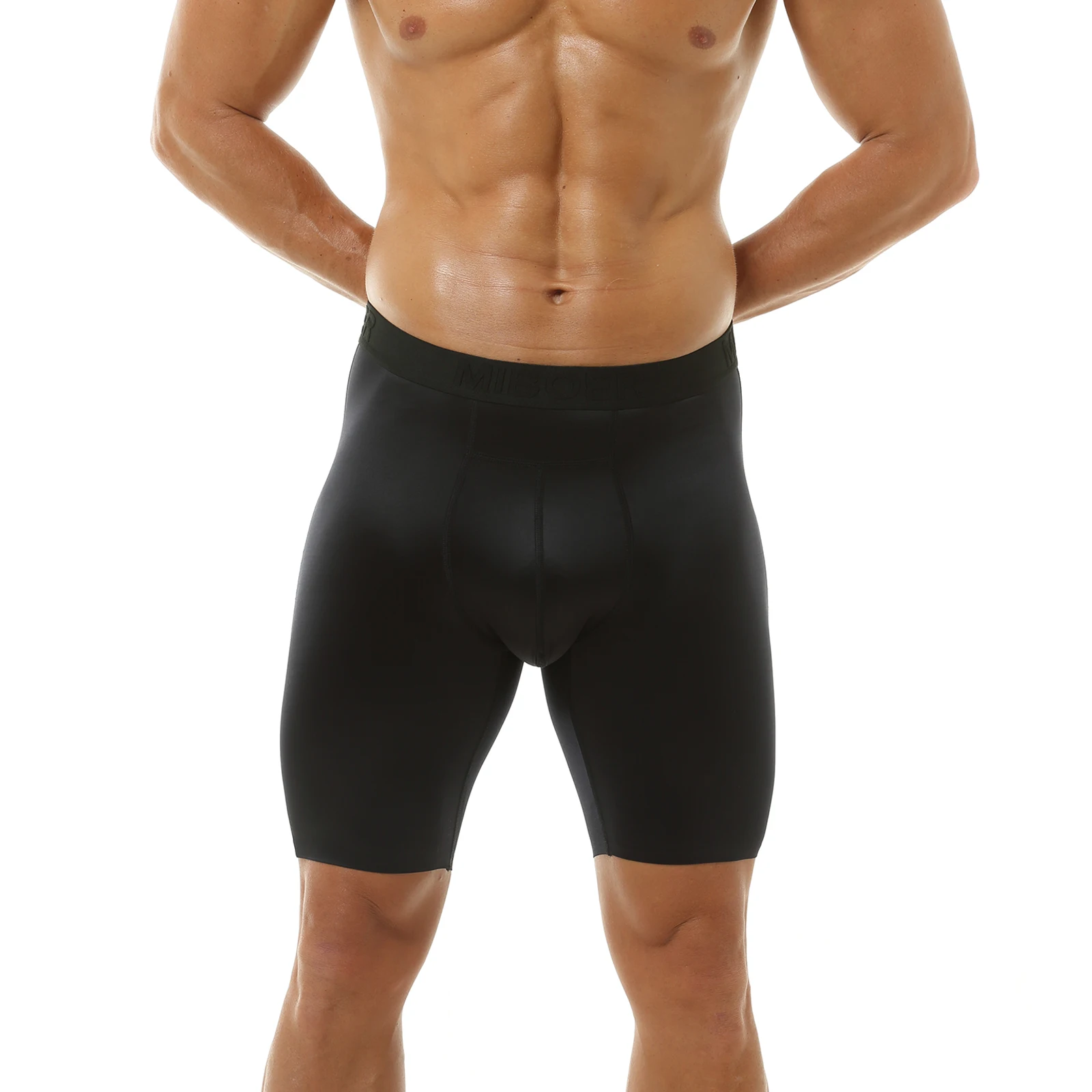 Glänzende Satin-Boxershorts für Herren, U-förmiger Vordertaschen-Design, Seidig Weiche Schlafbekleidung, Mittellange Boxershorts mit Breitem Bund – Detail 8