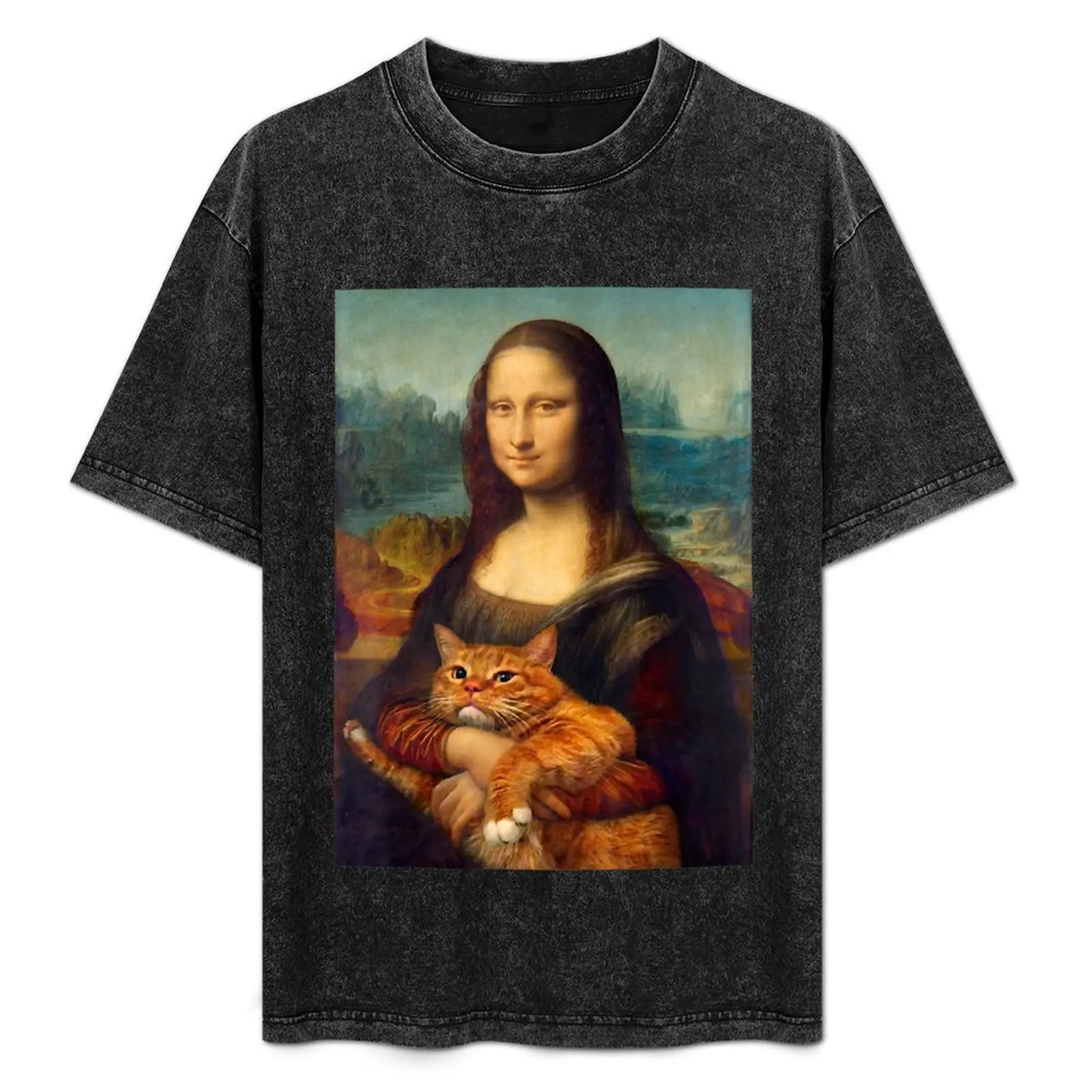 

Mona Lisa + Cat T-Shirt Work Daily Short Sleeve Top