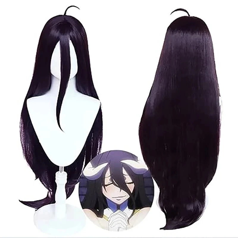 100cm Albedo Cosplay Wig Anime Overlord Cosplay Albedo Wigs Deep Purple Black Wig Heat Resistant Synthetic Wigs