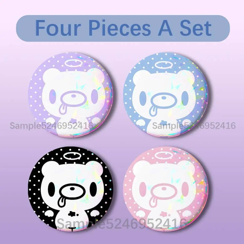 

G-Gloomy Bear Pink Cartoon 4 Pieces Badge Set Icons Badges Creative Meme Figure Round Tinplate Brooch Bag Clothes Accessories