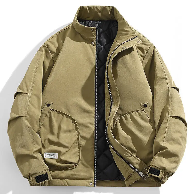American Retro Thick-Padded Jacket Men's Autumn Winter Coat Warm Trendy Retro Style for the Season
