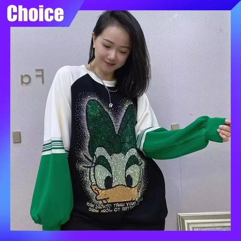 

Disney Daisy Duck Hoodie Cartoon Round Neck Loose Women'S Sweatshirt Casual Top Outdoor Fashion Long Sleeves Clothing X-mas Gift
