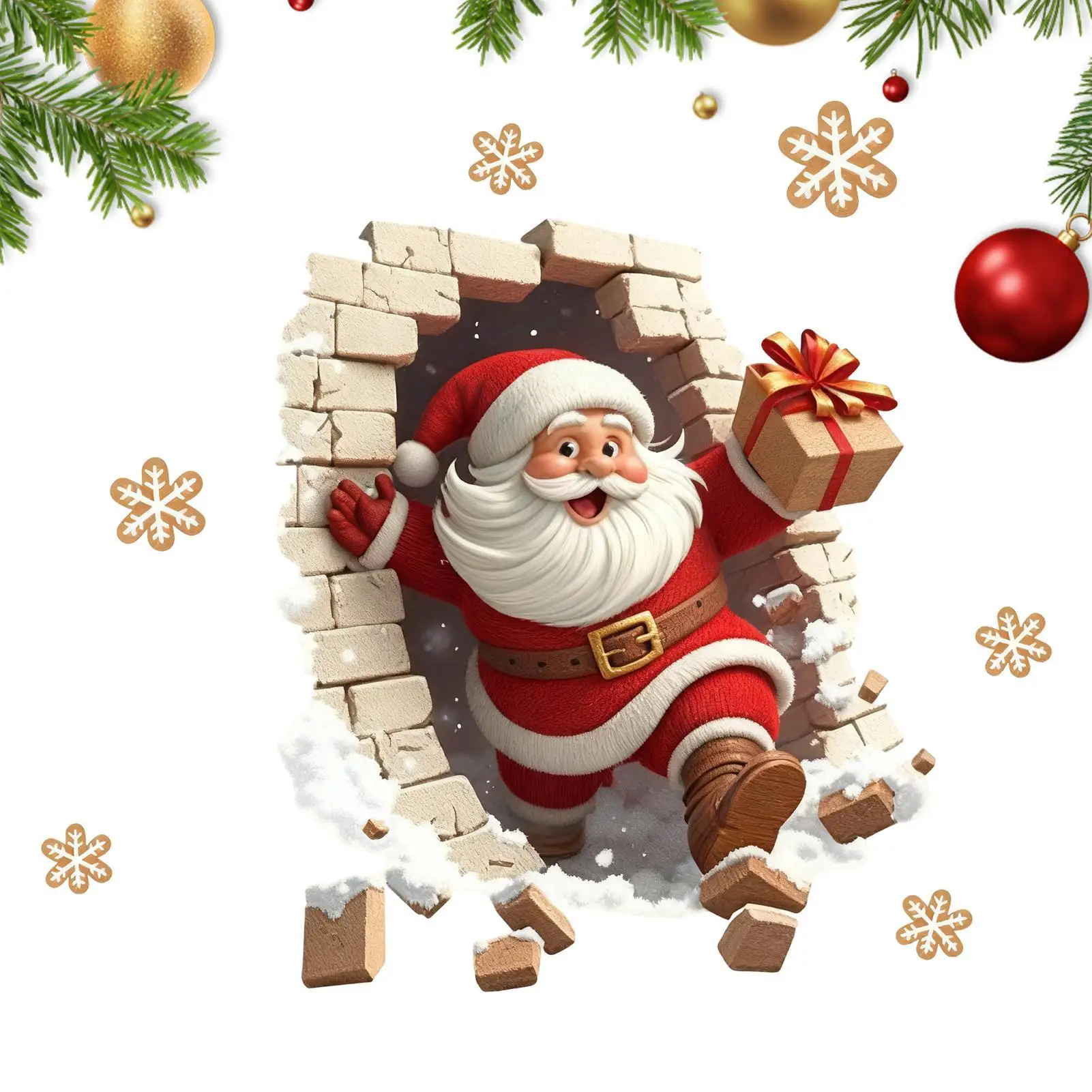 Santa Wall Decal Christmas Stickers Decoration Santa Claus Breaking Wall Living Room Decal for Home Party Living Room Bedroom