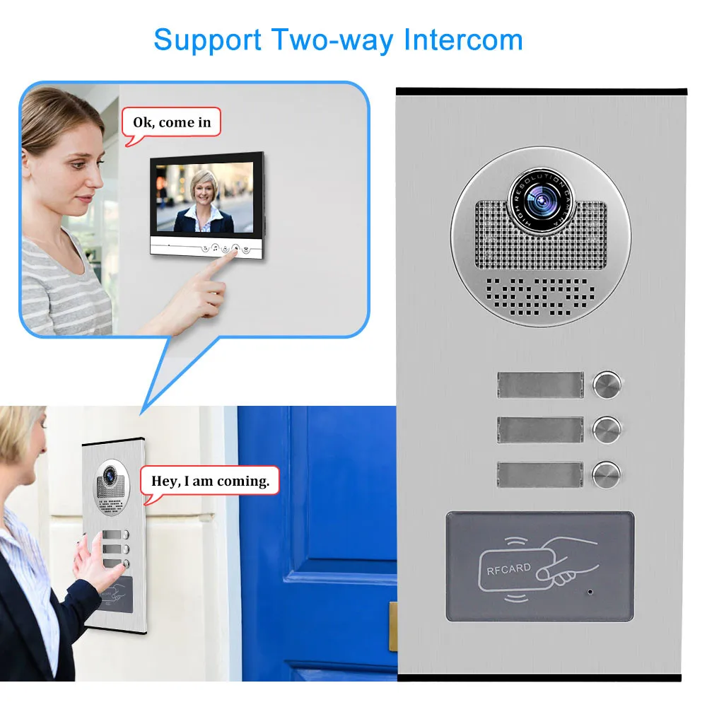 Video Door Phone Doorbell Camera Outdoor Unit RFID Keyfobs Unlock for Low-rise Building Multi 2/ 3/ 4/ 6/ 8 Apartments Intercom