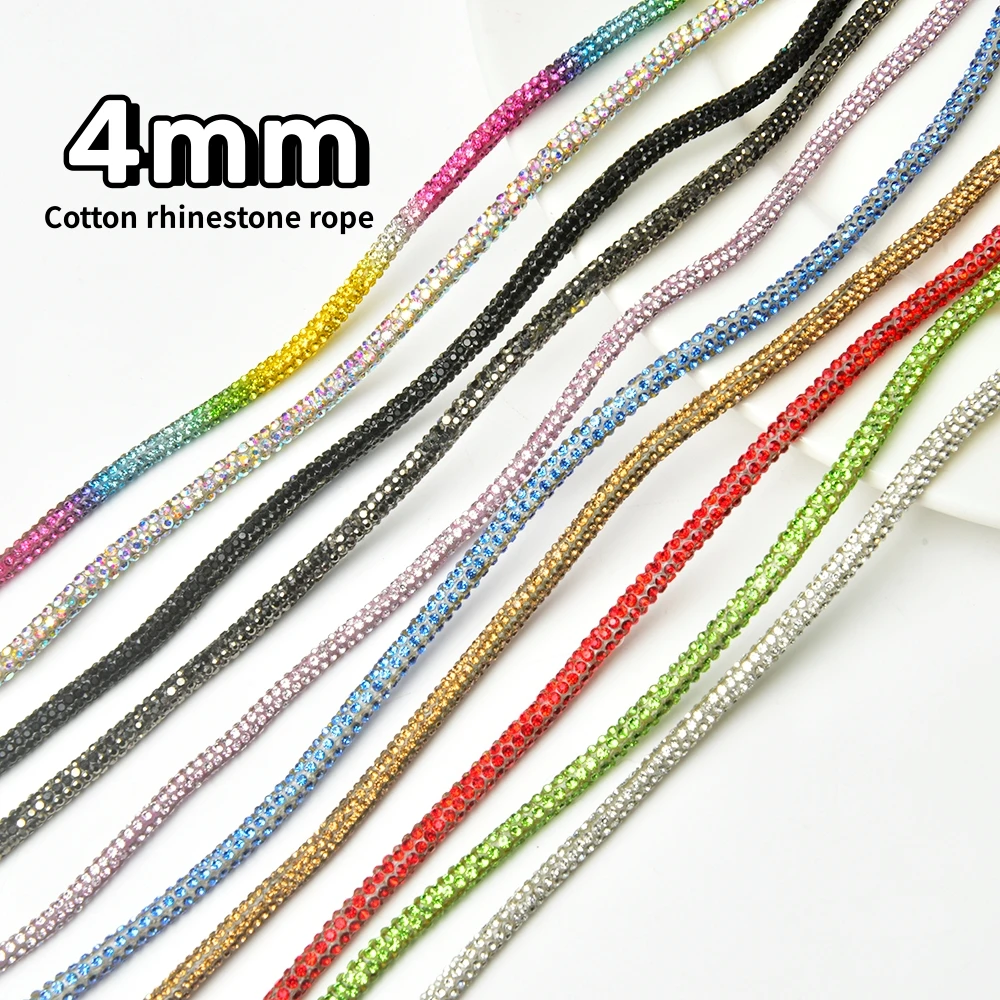 เชือกฝ้ายประดับคริสตัลพลอยเทียม4มม. กระเป๋าถักโบว์แบบทำมือเชือกผูกรองเท้าชุดแต่งงานงานฝีมือ