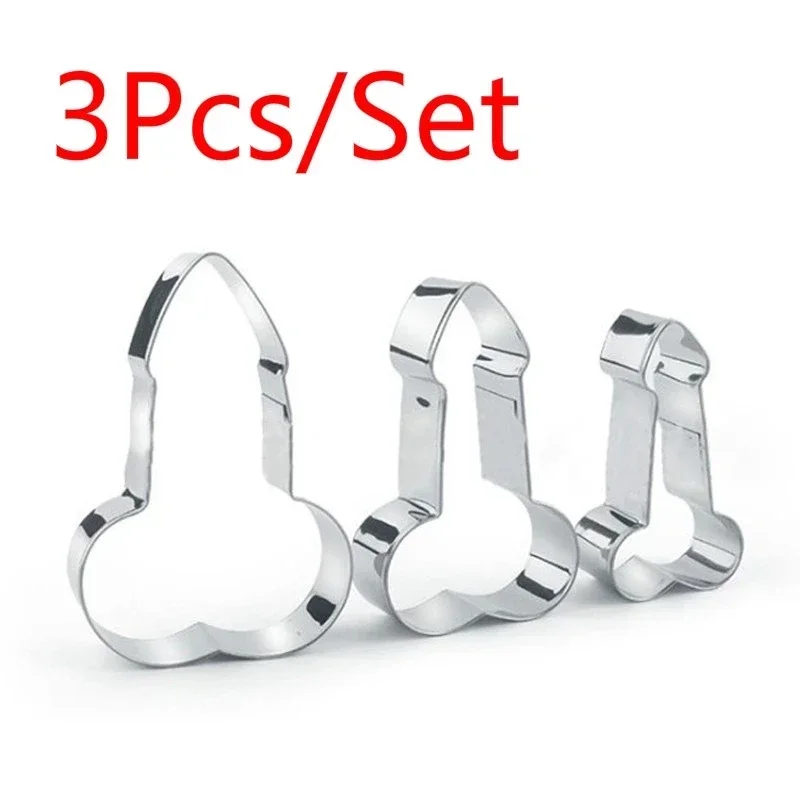 3pcs Stainless Steel Sexy Penis Cookies Cutter Mold Cake Decor 3D Fondant Mold Baking Tool DIY Chocolate Molds Birthday Party