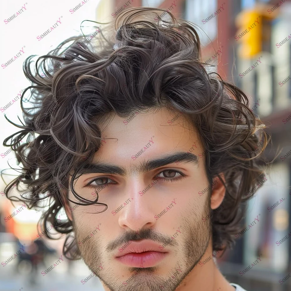 Undetectable Men's 28mm Curly Microskin 0.1mm Base Toupee Natural Hairline Male Curly Human Hair Capillary Prosthesis System