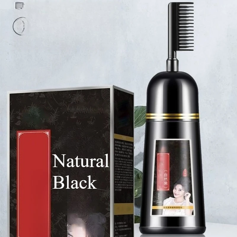 Plant Hair Dye Shampoo One Comb Black 500ml Natural Herbal Permanent Gray Hair Coverage At Home Easy Use No Ammonia