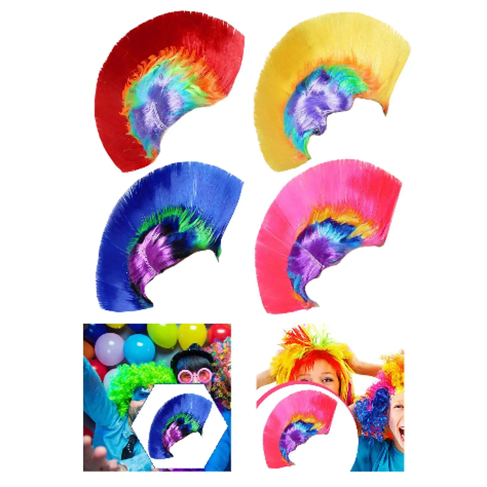 Rainbow Mohawk Wig for Adults Rocker Wig for Themed Party Carnival Masquerade