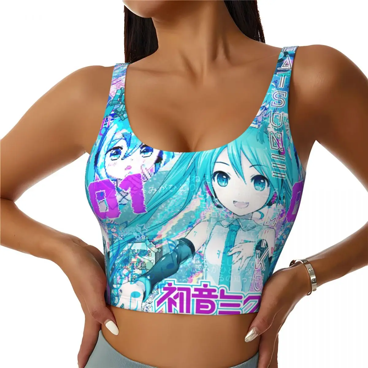 

Custom Popular H-Hatsuned M-Mikus Workout Crop Tank Tops Women's Seamless Cartoon Yoga Running Sports Bras