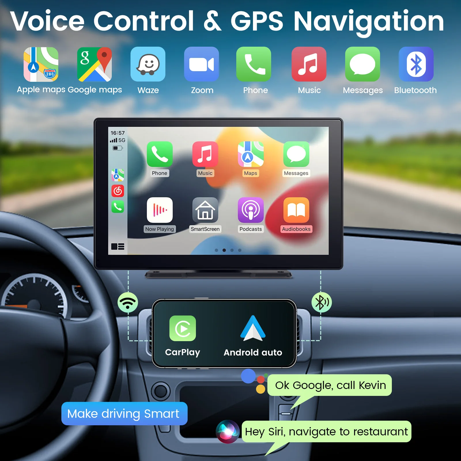 Pionray 7/9/10.26” CarPlay Android Auto Car Radio Multimedia Video Player IPS Touch Screen With AUX USB Support Rearview Camera
