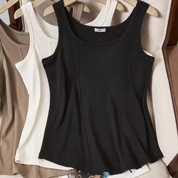 Pure Color Fishbone Strap Vest Women's Inner Wear Summer Spring Large Size Slimming Outerwear Sleeveless Top