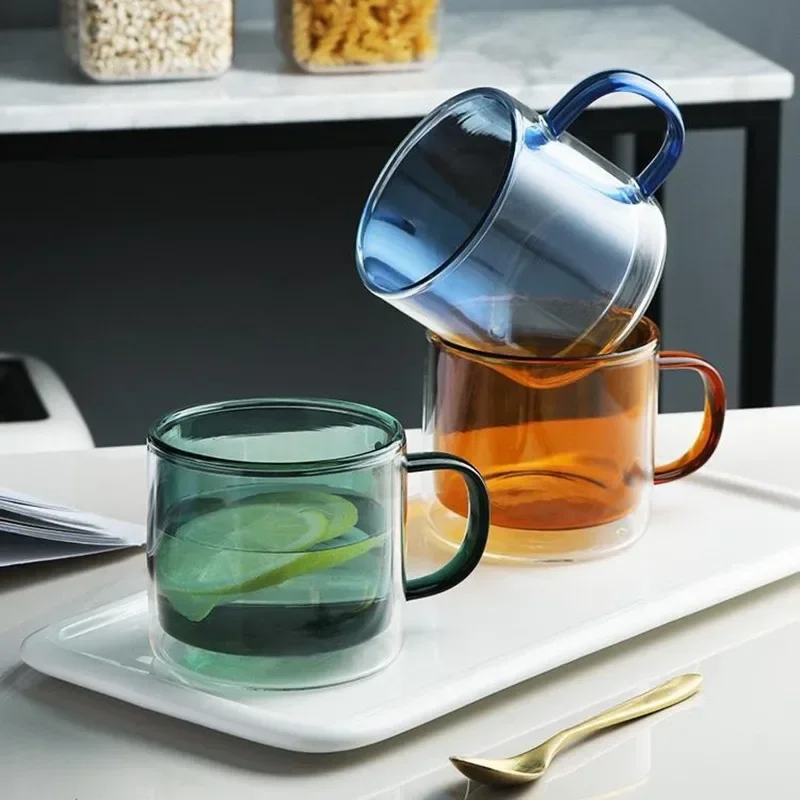 

250ml Wine Glasses Drinking Tumbler Whiskey Vodka Cup Coffee Juice Water Cups Tea Creative Mug Double Bottom Glass Mugs For Home