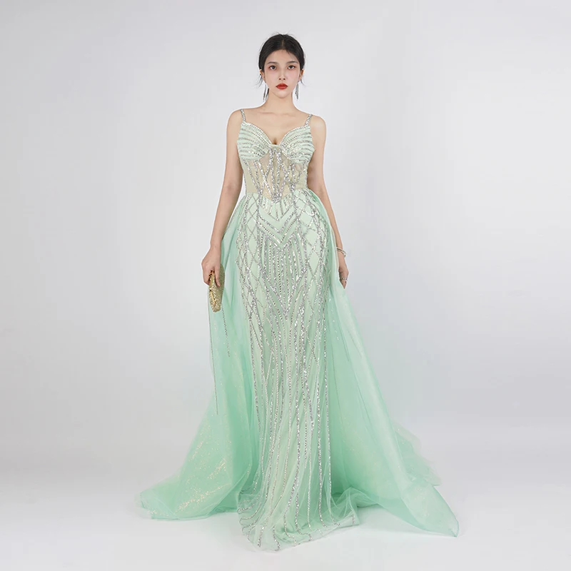 

Stunning Evening Dress with Train for Women Bespoke Luxury Gown for Party Prom Special Occasions YM72