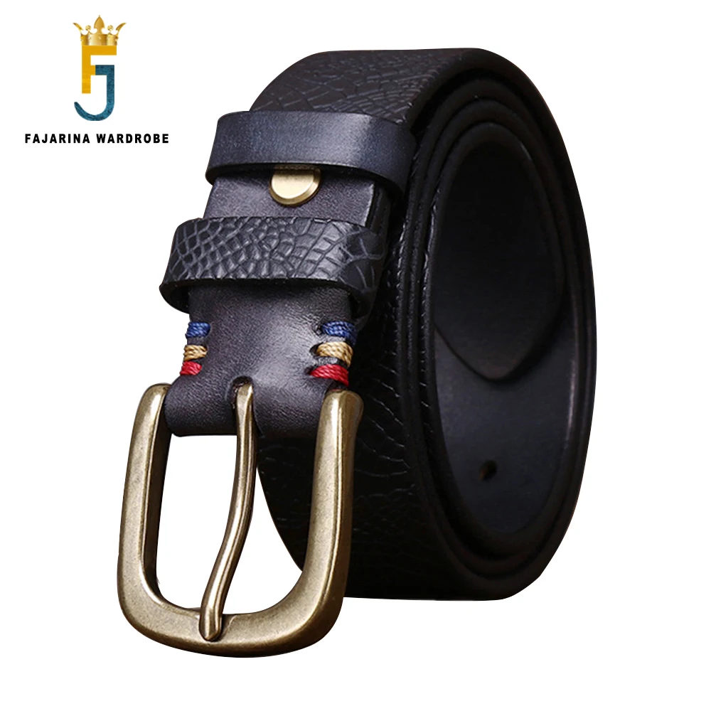 

FAJARINA Men's Top Layer Cow Skin Belt Copper Buckle Male Thickened Belts for 10 Years Use N17FJ1242